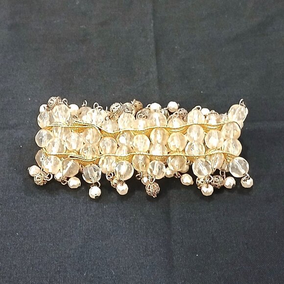 Vintage 60s Chunky Gold Tone Glass Stretch Bracelet Women MCM Art Glam Regency - Picture 3 of 3